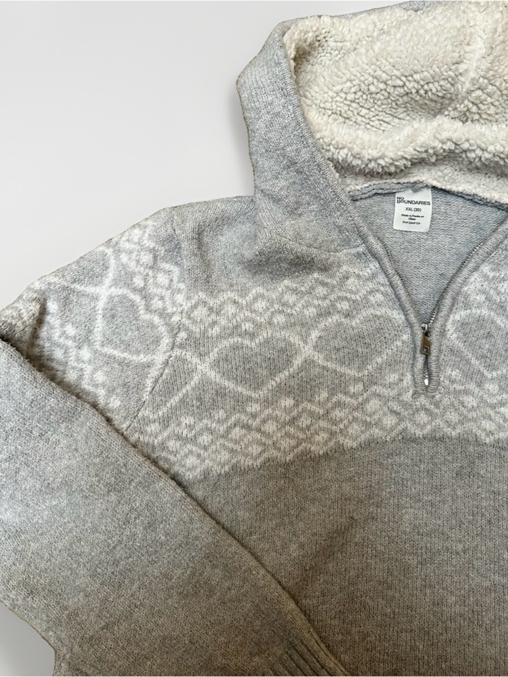 Women’s XXL Nordic Fair Isle Quarter Zip Hooded Sweater Sherpa Fisherman Chunky - Picture 2 of 8